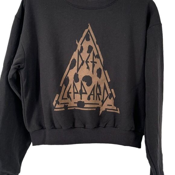 Def Leppard Sweatshirt Size S Black Cropped Triangle Animal Print Womens Rock - Picture 3 of 6